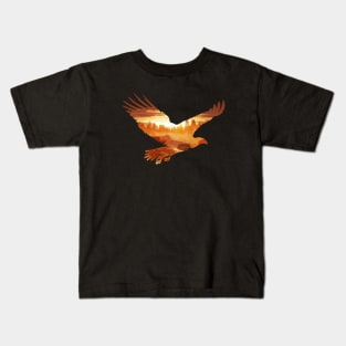 Fly eagle with landscape double exposure Kids T-Shirt